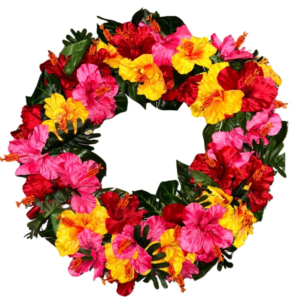 Tropical Hibiscus Faux Flower Wreath 🌺